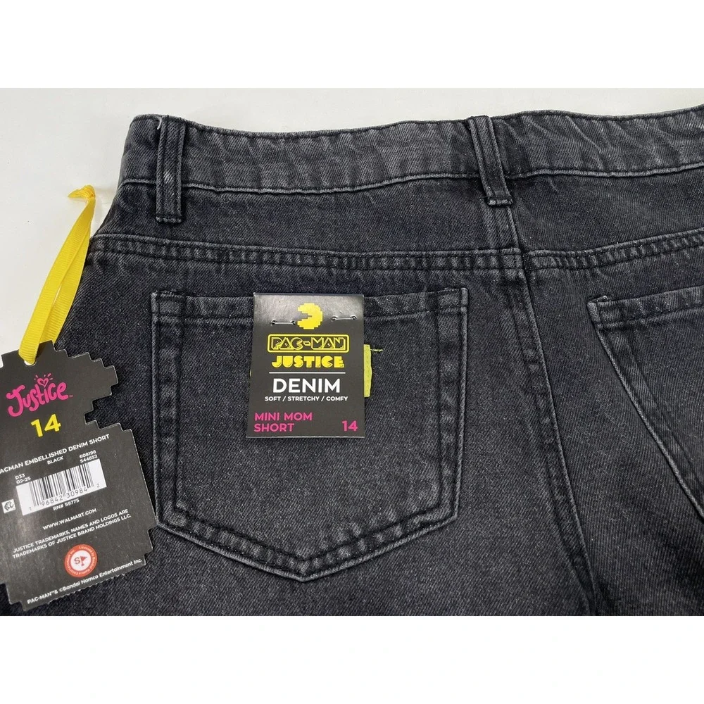 Pacman Justice Girls Denim Mini Mom Short Size 14‎ Black